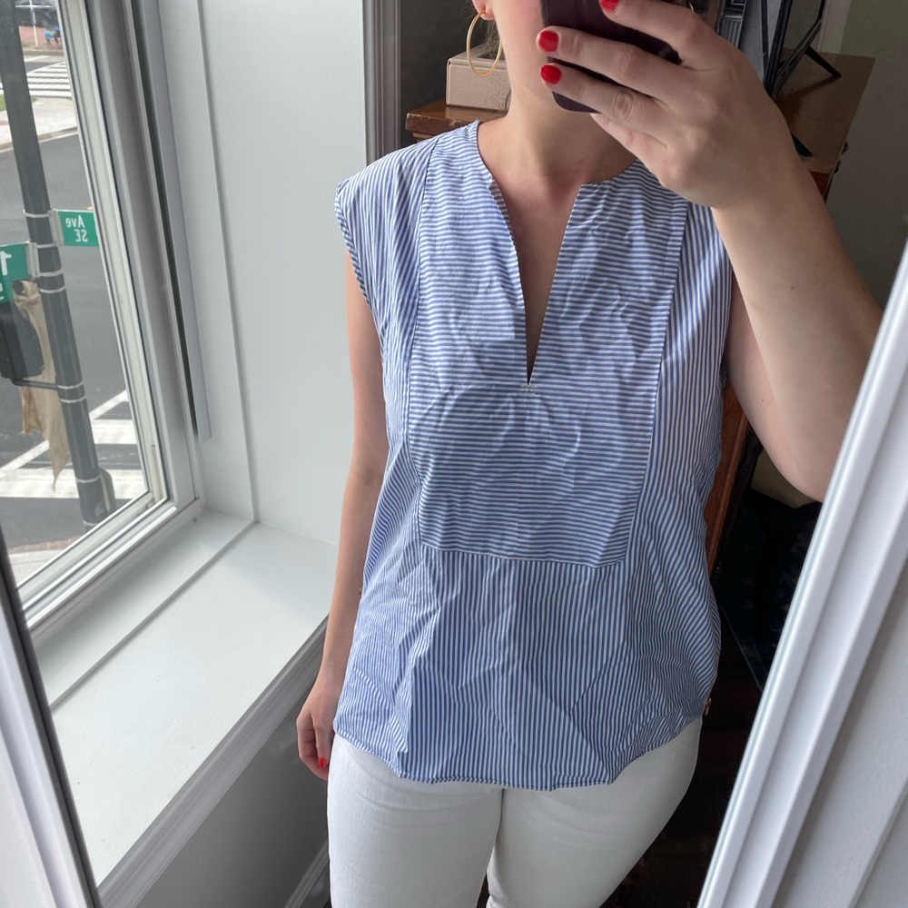 J. Crew blue and white blouse.